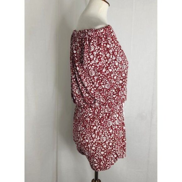 LOFT Beach Romper S Red Floral  Off Shoulder Resortwear Swim Cover-Up - Picture 5 of 9